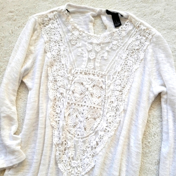 White Crochet Sweater Semi Sheer Tunic  Lace Forever 21 M - Picture 1 of 5